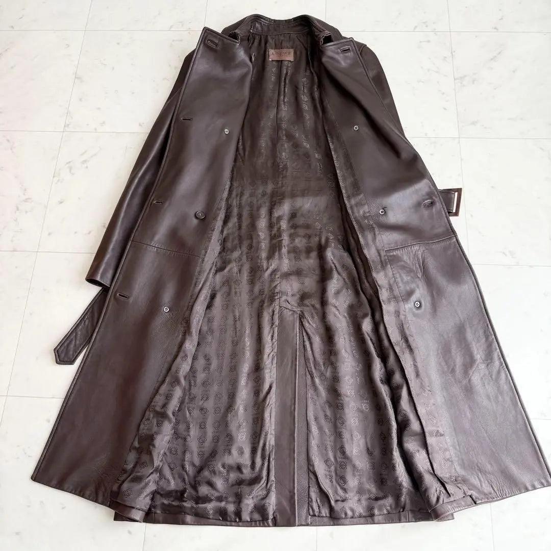 LOEWE Lamb Leather Lining Anagram Long Coat Belted Bordeaux