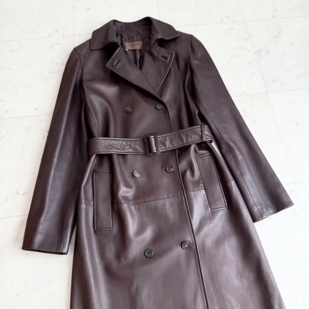 LOEWE Lamb Leather Lining Anagram Long Coat Belted Bordeaux