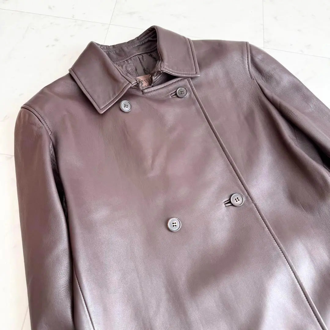 LOEWE Lamb Leather Lining Anagram Long Coat Belted Bordeaux