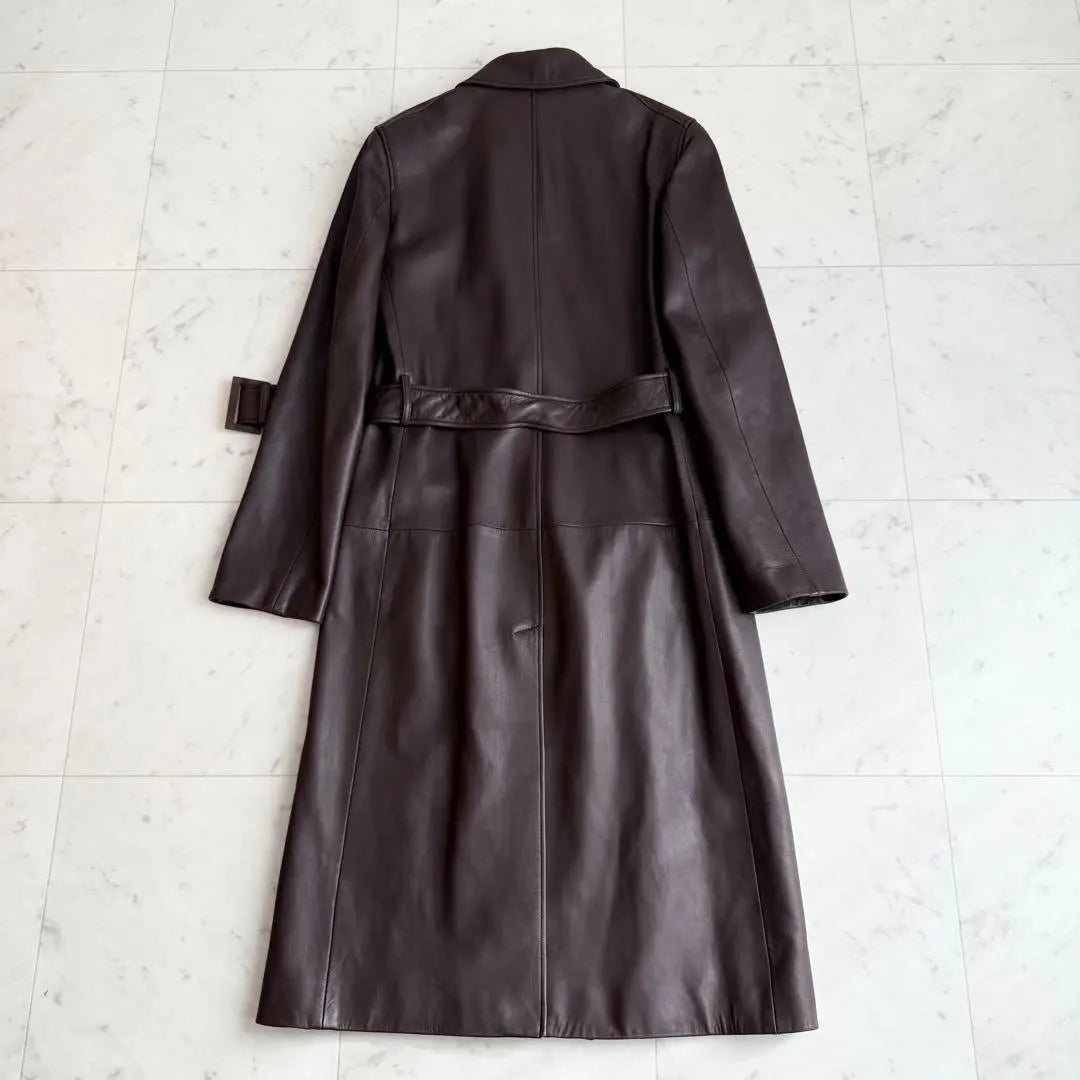 LOEWE Lamb Leather Lining Anagram Long Coat Belted Bordeaux