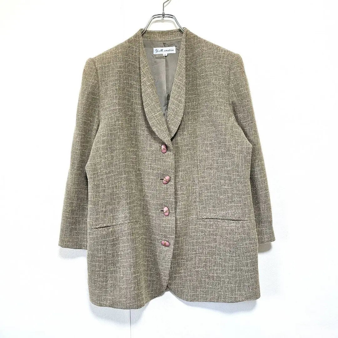 Chaqueta sin cuello, beige, marrón, colores mezclados, botones elegantes, ropa vieja