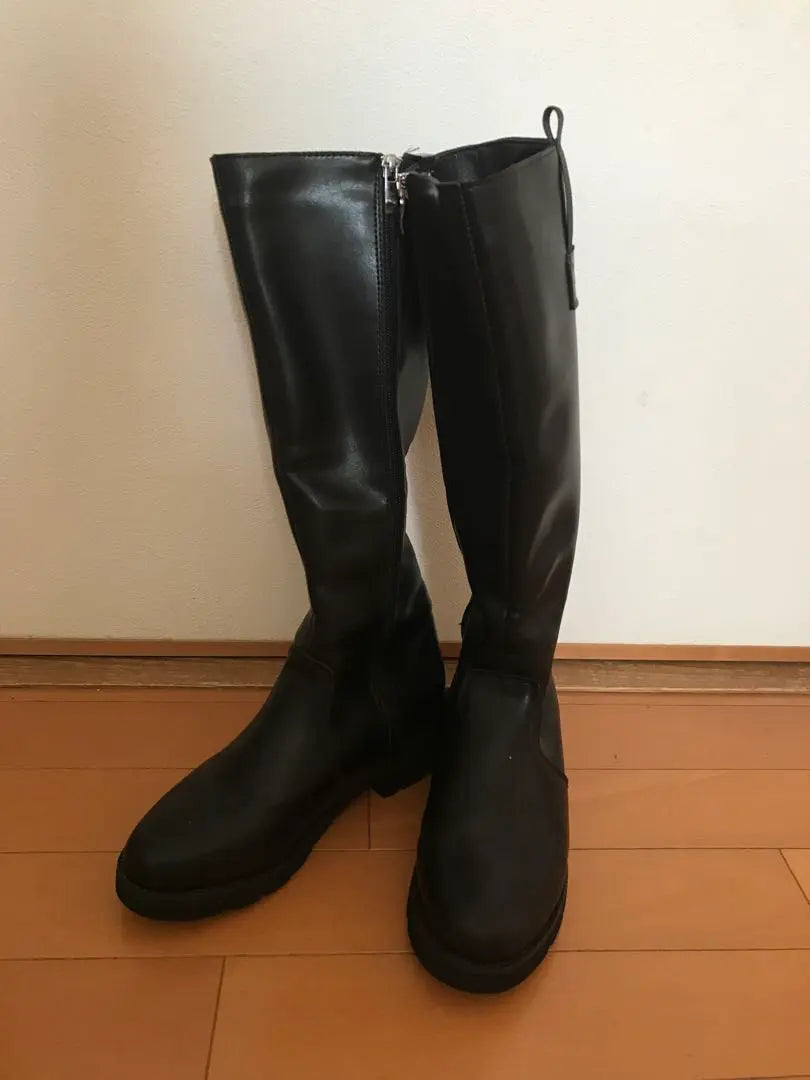 Women's Long Boots Black 24.5 Boots Brushed Autumn/Winter Warm