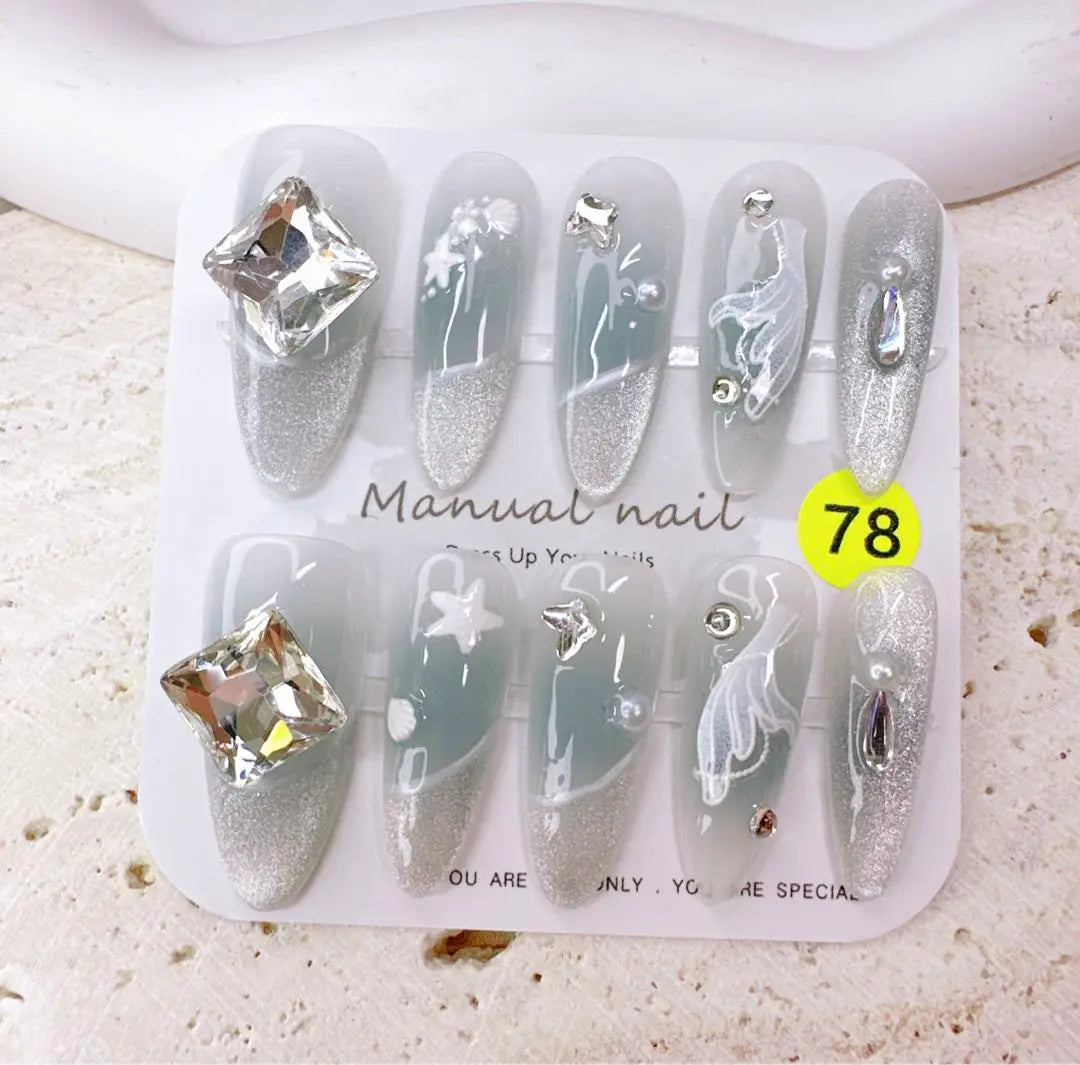 Light blue super stylish magnet fish tail actual product recommended nail tip fake nail princess nail teak nail y2k