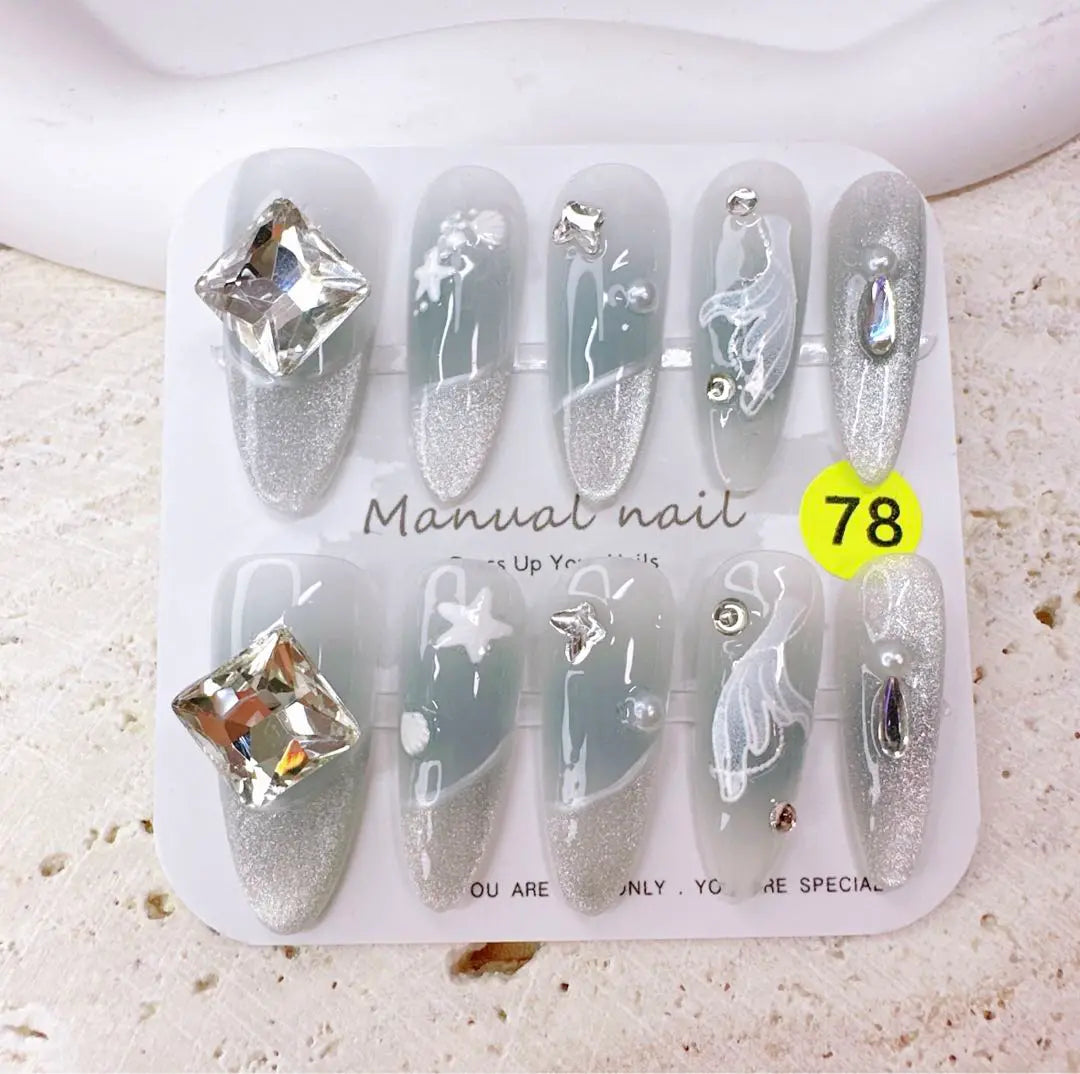 Light blue super stylish magnet fish tail actual product recommended nail tip fake nail princess nail teak nail y2k