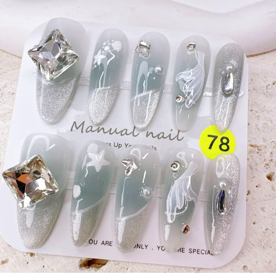 Light blue super stylish magnet fish tail actual product recommended nail tip fake nail princess nail teak nail y2k