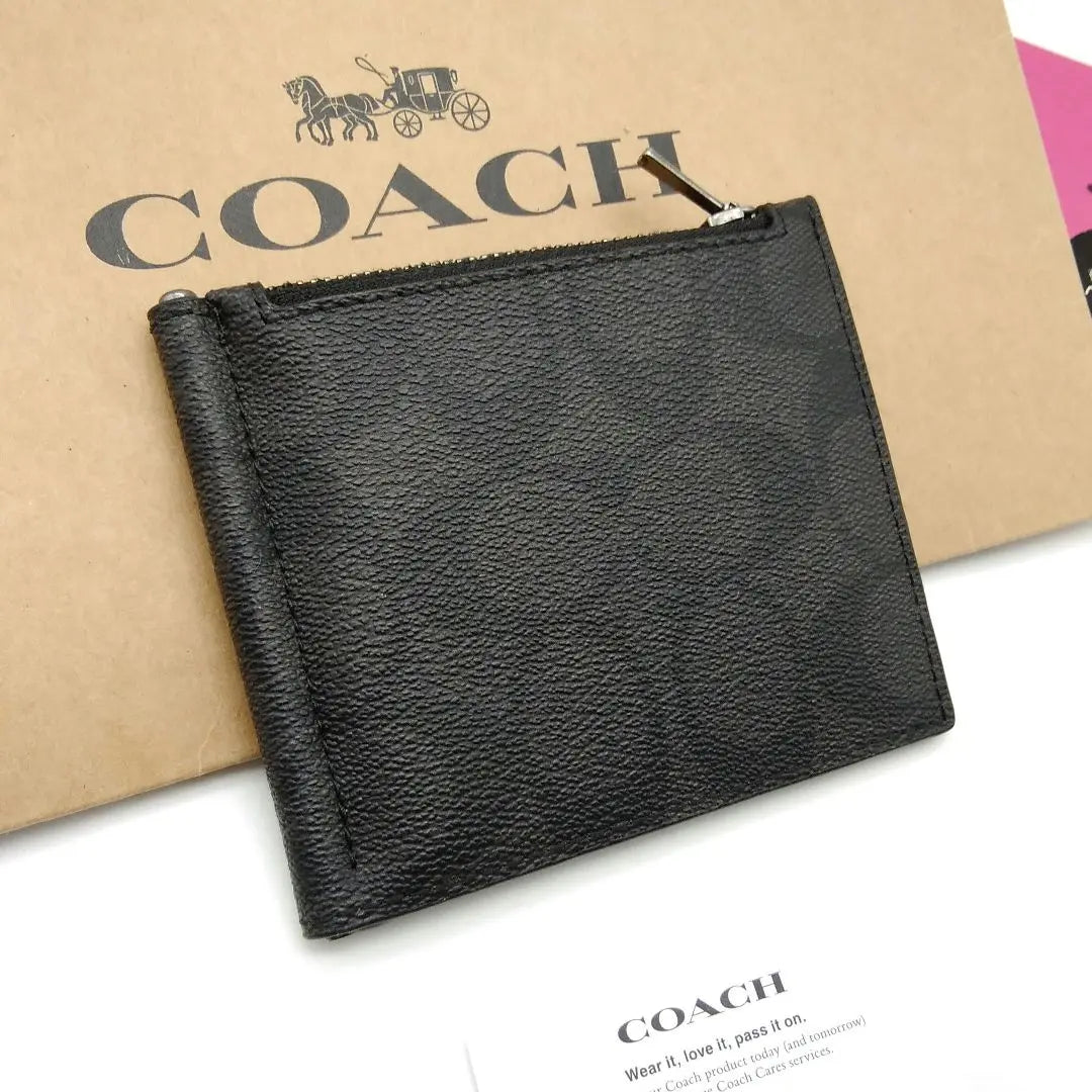 Nueva cartera plegable con clip para billetes de COACH para hombre