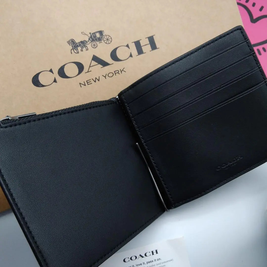 Nueva cartera plegable con clip para billetes de COACH para hombre