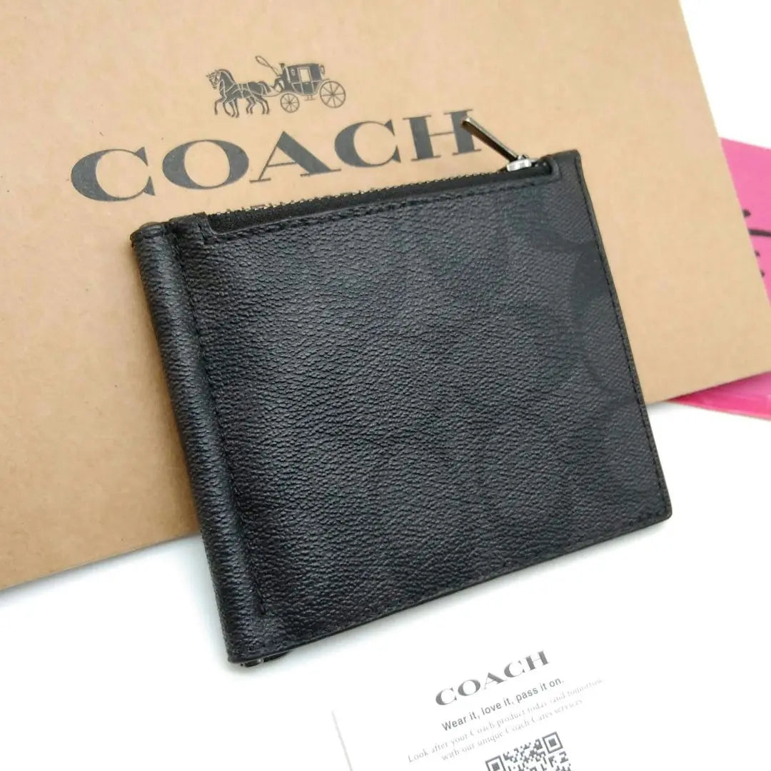 Nueva cartera plegable con clip para billetes de COACH para hombre