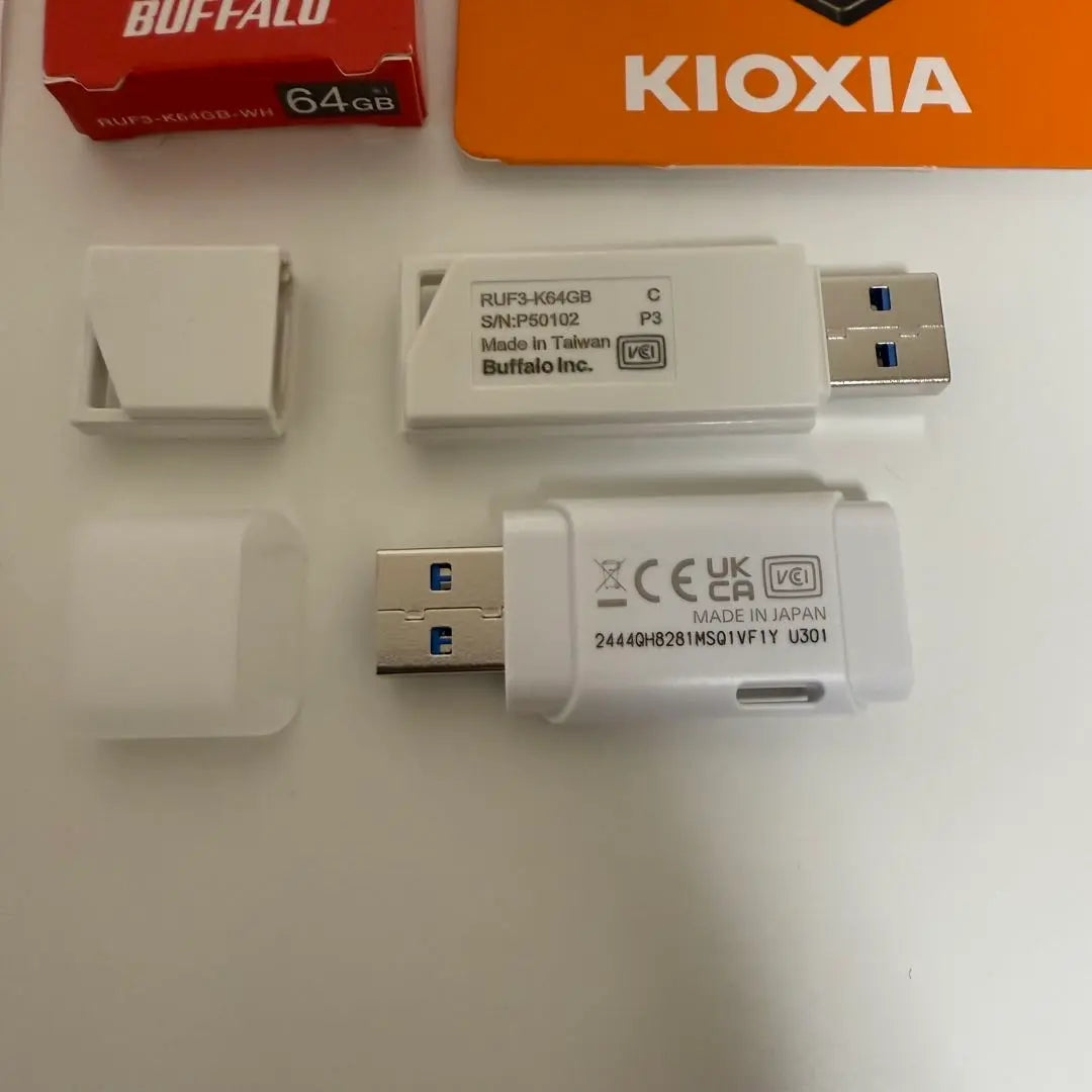 BUFFALO 64GB KIOXIA 32GB USB Memory Set White