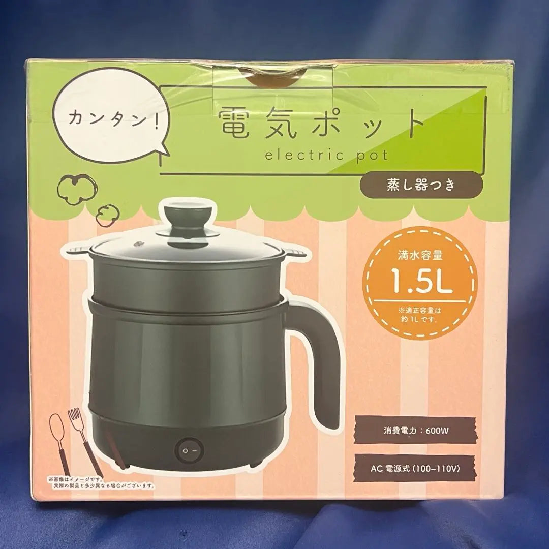 Electric kettle with steamer, new, unopened, prize item, black