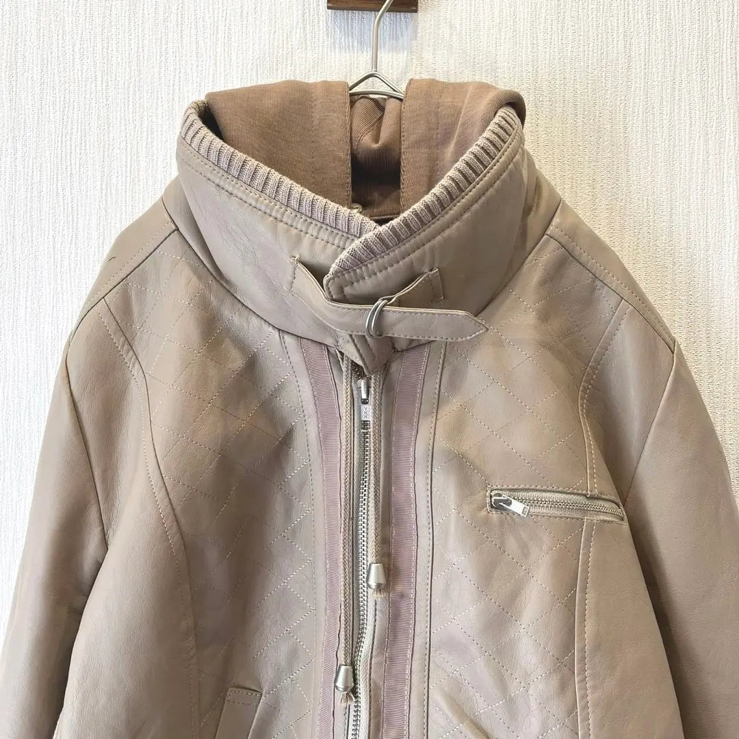 [Bouge Roode] Riders Faux Leather Jacket Beage 40