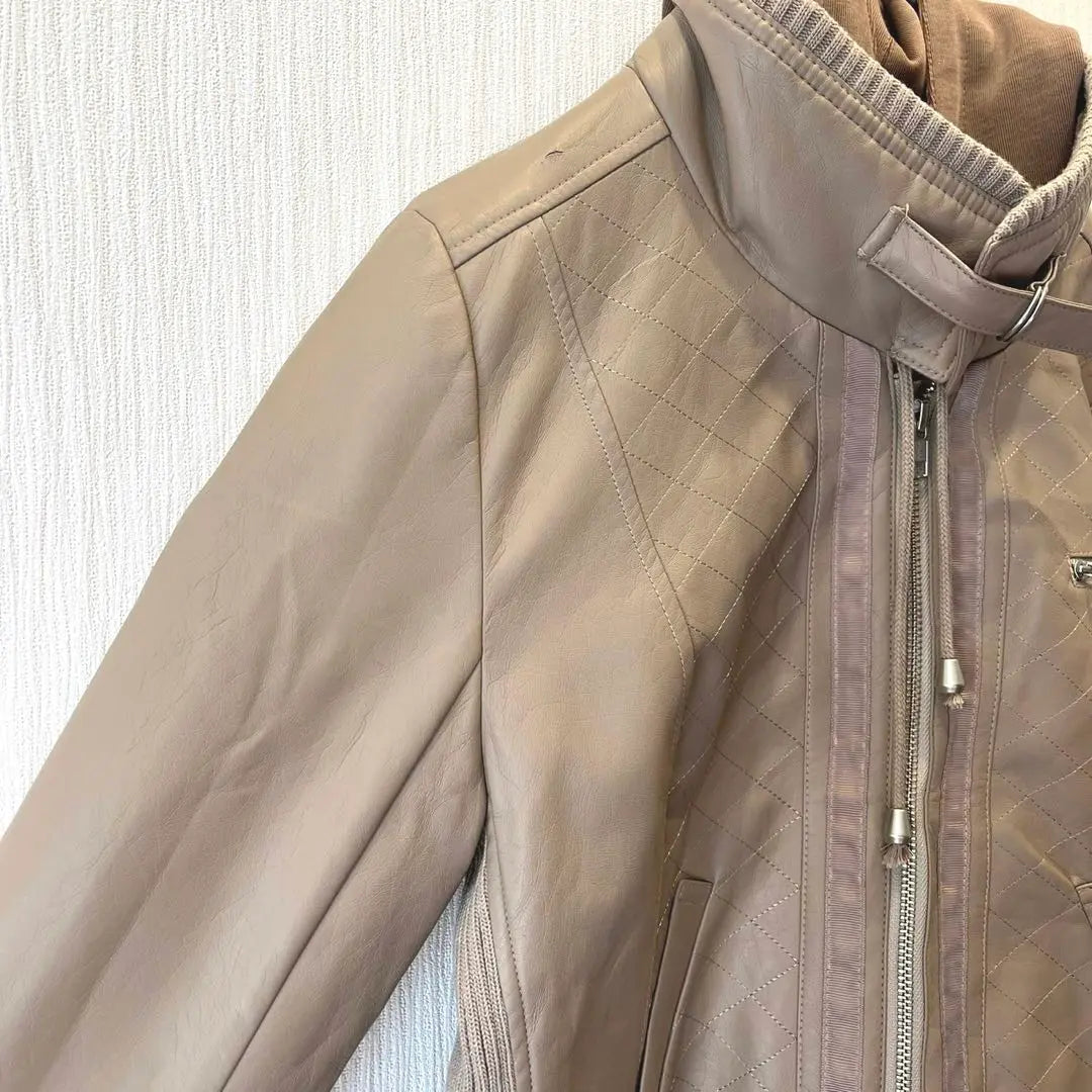 [Bouge Roode] Riders Faux Leather Jacket Beage 40