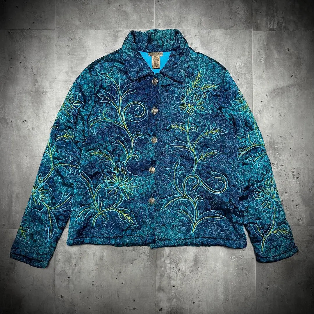 Rare choices Chinese blouson floral pattern all-over pattern glossy psychedelic L