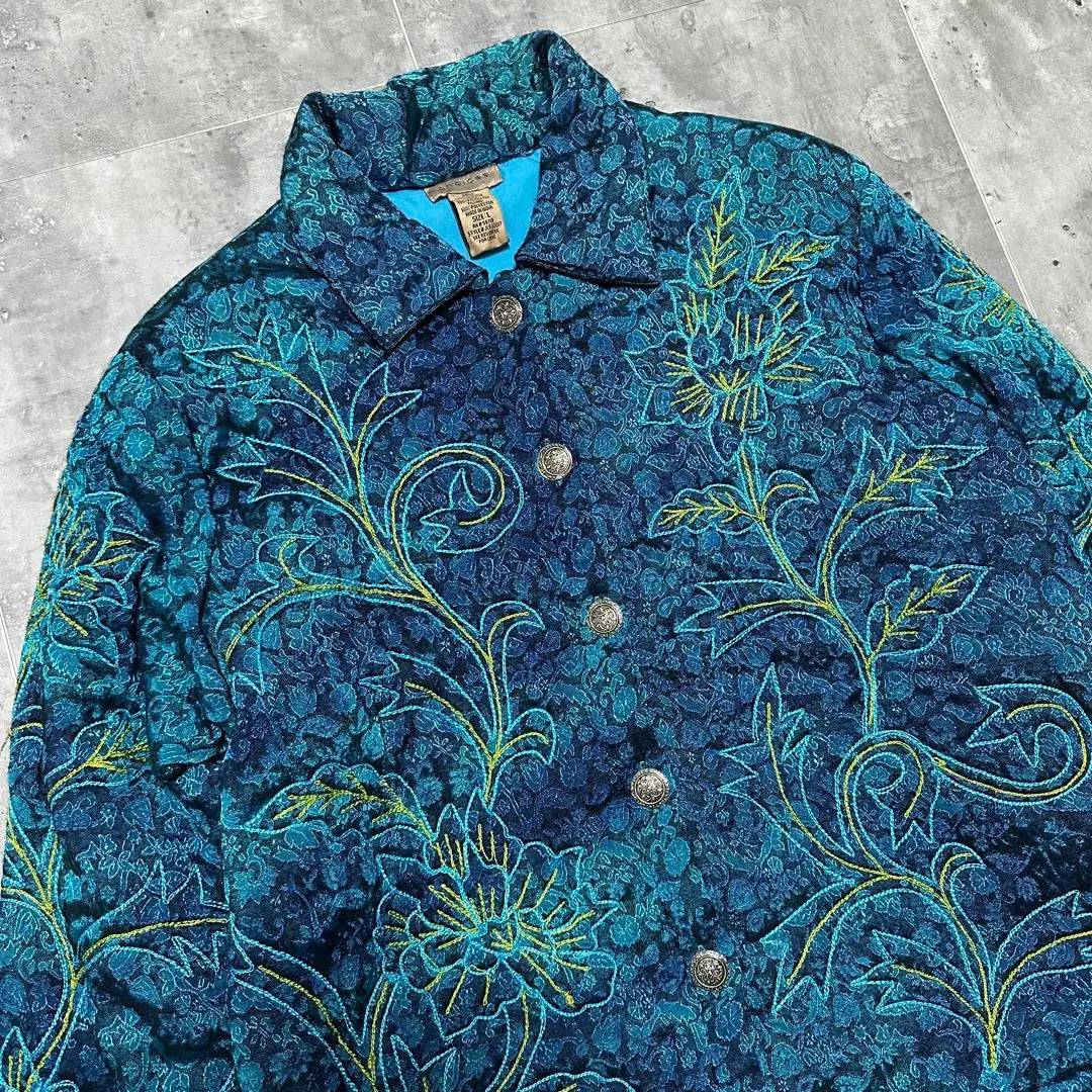 Rare choices Chinese blouson floral pattern all-over pattern glossy psychedelic L