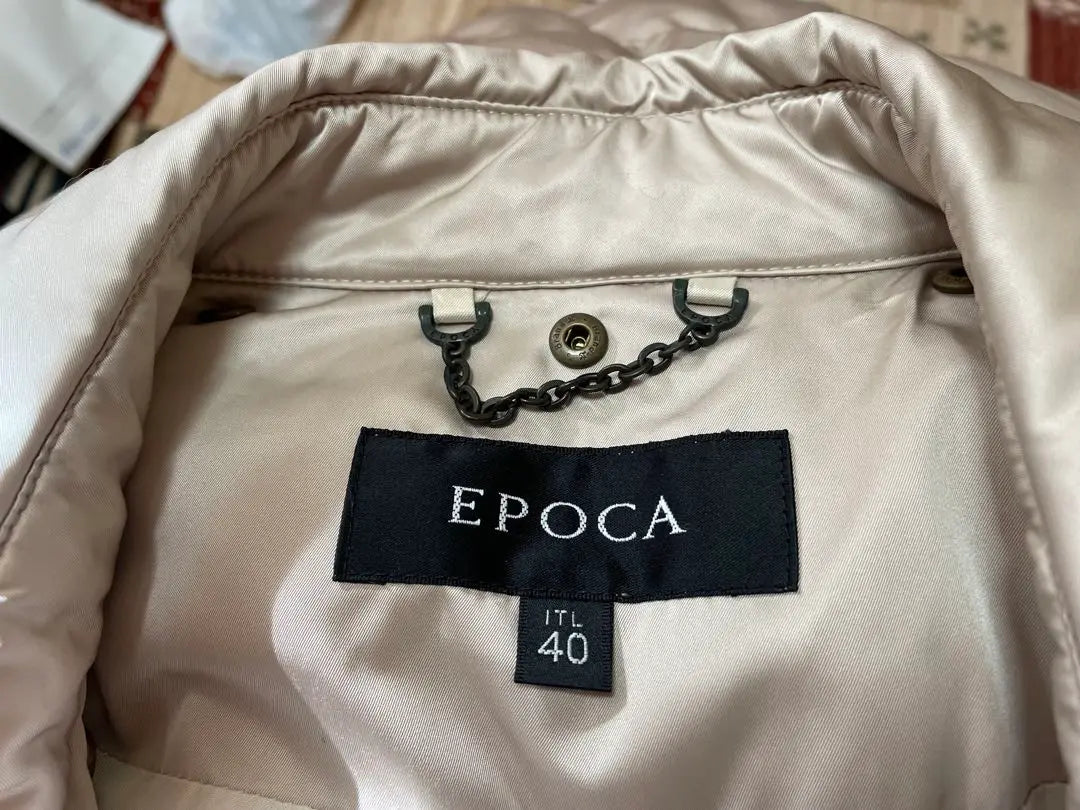 Epoka Women's Down Coat Size 40 Knee Brown Beige Storage Bag included