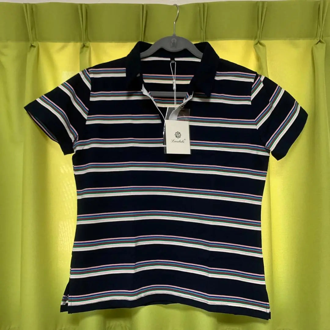 [Actowa] Border Polo Shirt Ladies Short Sleeve Navy 2XL