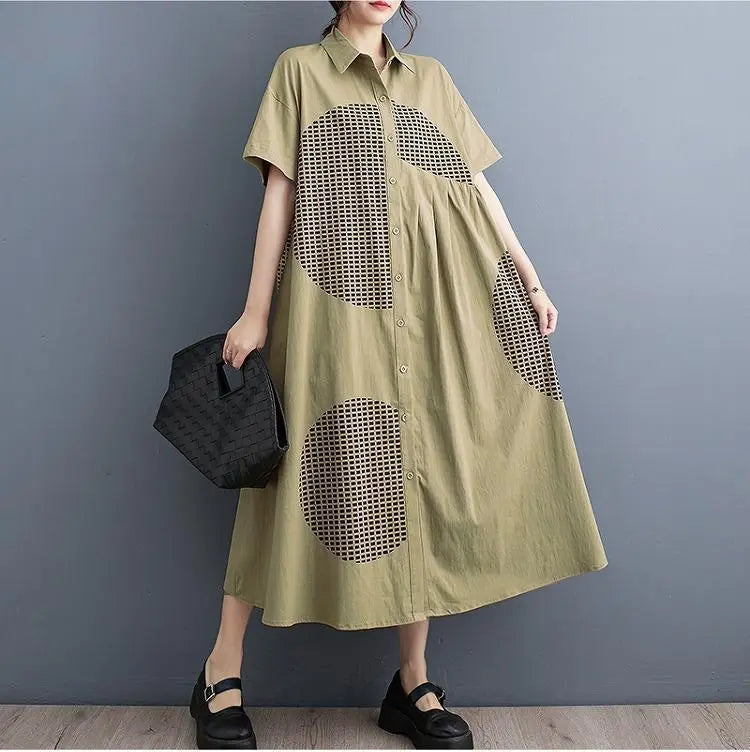 [Talla grande] Vestido largo de mujer, primavera, verano, otoño, nuevo, manga corta, camisa