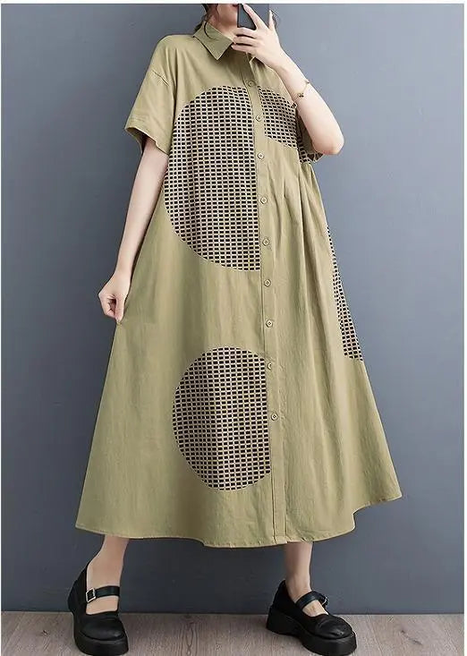 [Talla grande] Vestido largo de mujer, primavera, verano, otoño, nuevo, manga corta, camisa