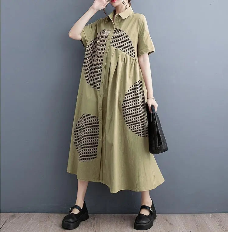 [Large size] Women's long dress, spring, summer, autumn, new, short sleeve, shirt