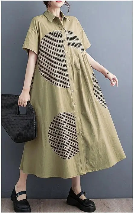 [Talla grande] Vestido largo de mujer, primavera, verano, otoño, nuevo, manga corta, camisa