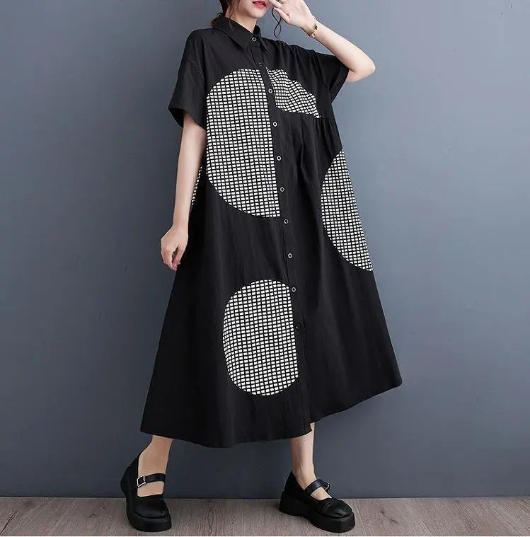 [Large size] Women's long dress, spring, summer, autumn, new, short sleeve, shirt