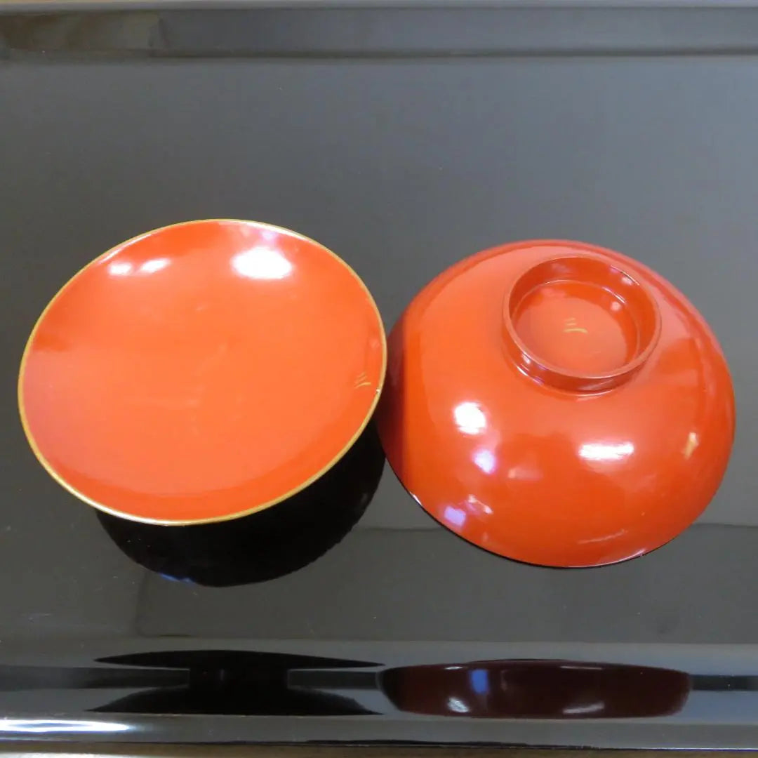 Painted Lid Bowl Wooden Lacquerware Two-piece Different Patterns With Brand Fan Peony Meiji