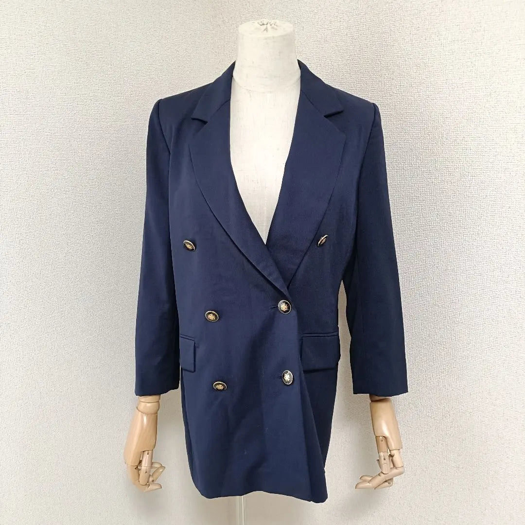 Marella Good Condition Tailored Jacket Double Breasted Dark Blue Gold Buttons 40