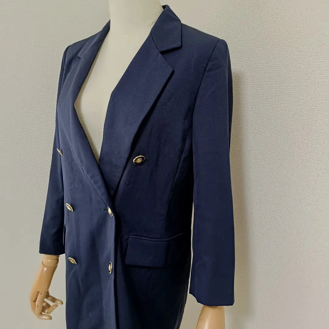 Marella Good Condition Tailored Jacket Double Breasted Dark Blue Gold Buttons 40