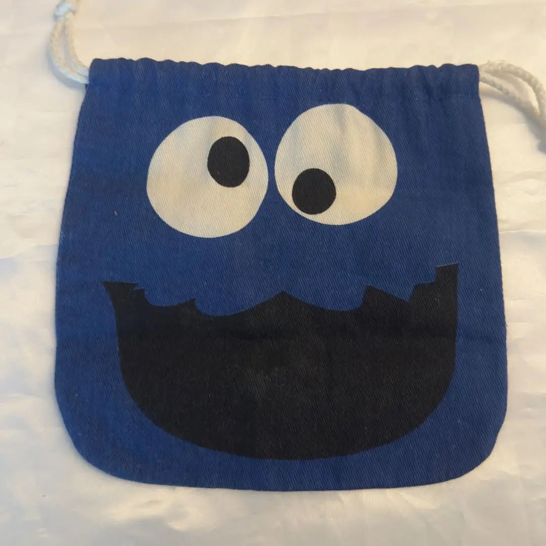 Cookie Monster Face Drawstring Sesame Street Blue Pouch Vintage