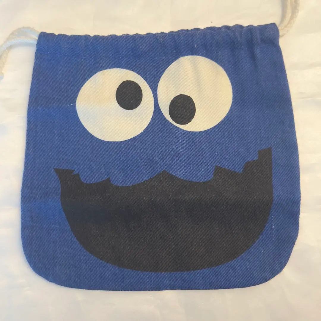 Cookie Monster Face Drawstring Sesame Street Blue Pouch Vintage