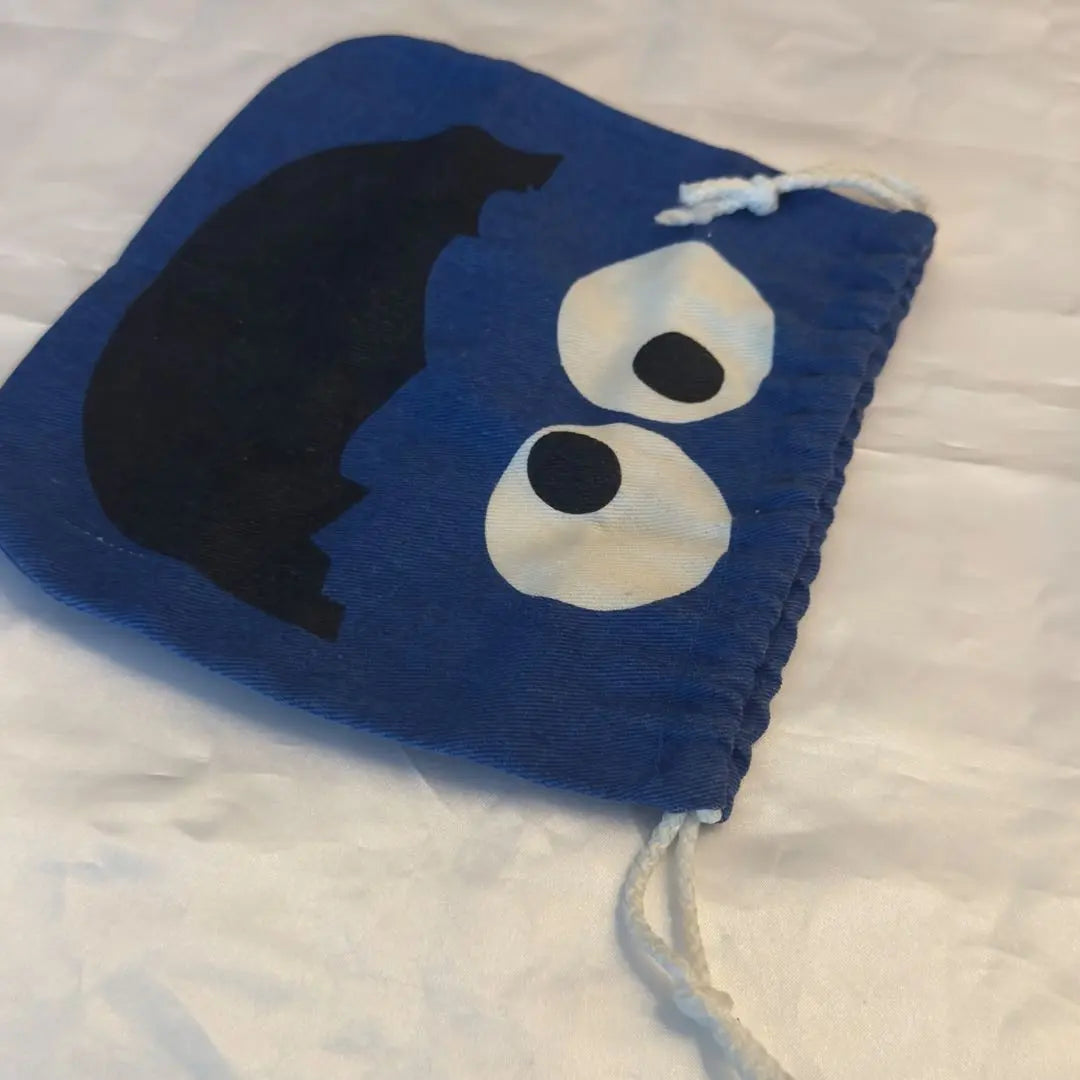 Cookie Monster Face Drawstring Sesame Street Blue Pouch Vintage