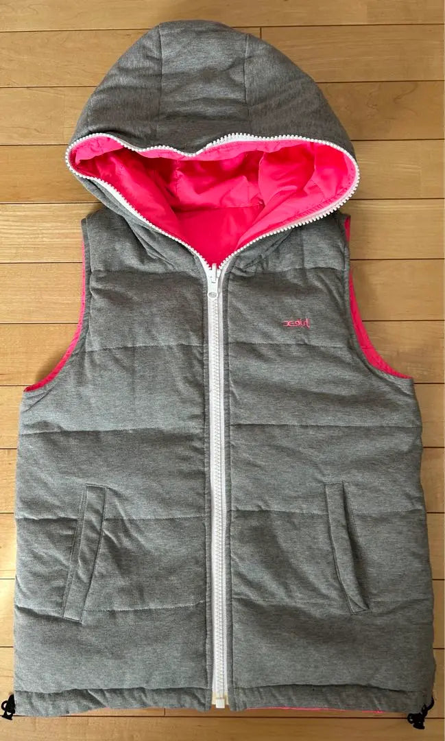 x-girl hooded down vest, gray/pink, size 2