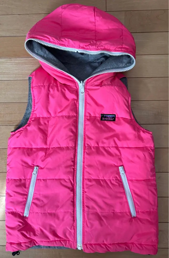 x-girl hooded down vest, gray/pink, size 2