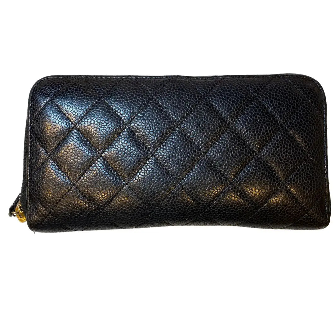 [CHANEL] Long wallet Matelasse Caviar Skin Round Zipper