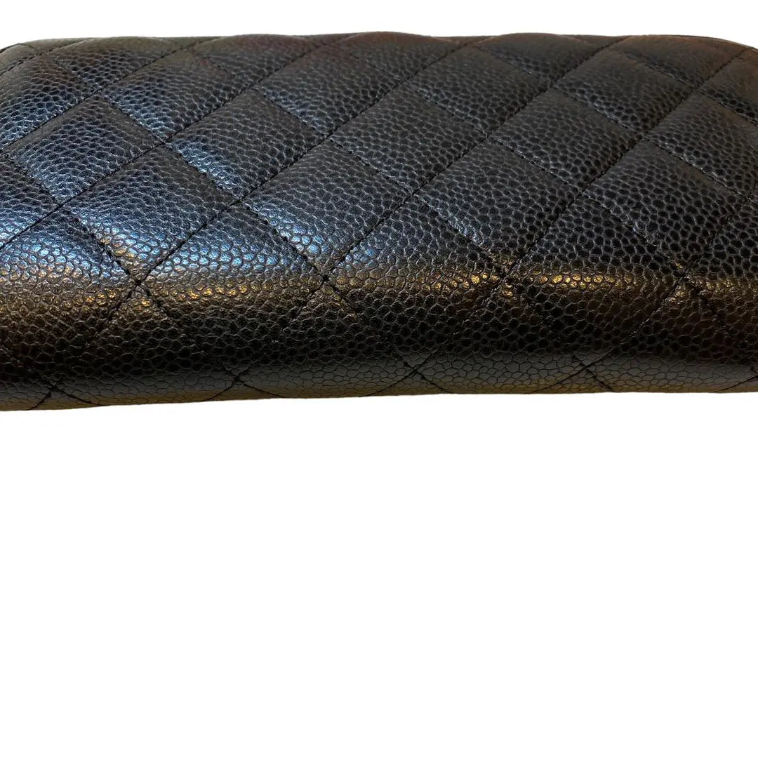 [CHANEL] Long wallet Matelasse Caviar Skin Round Zipper