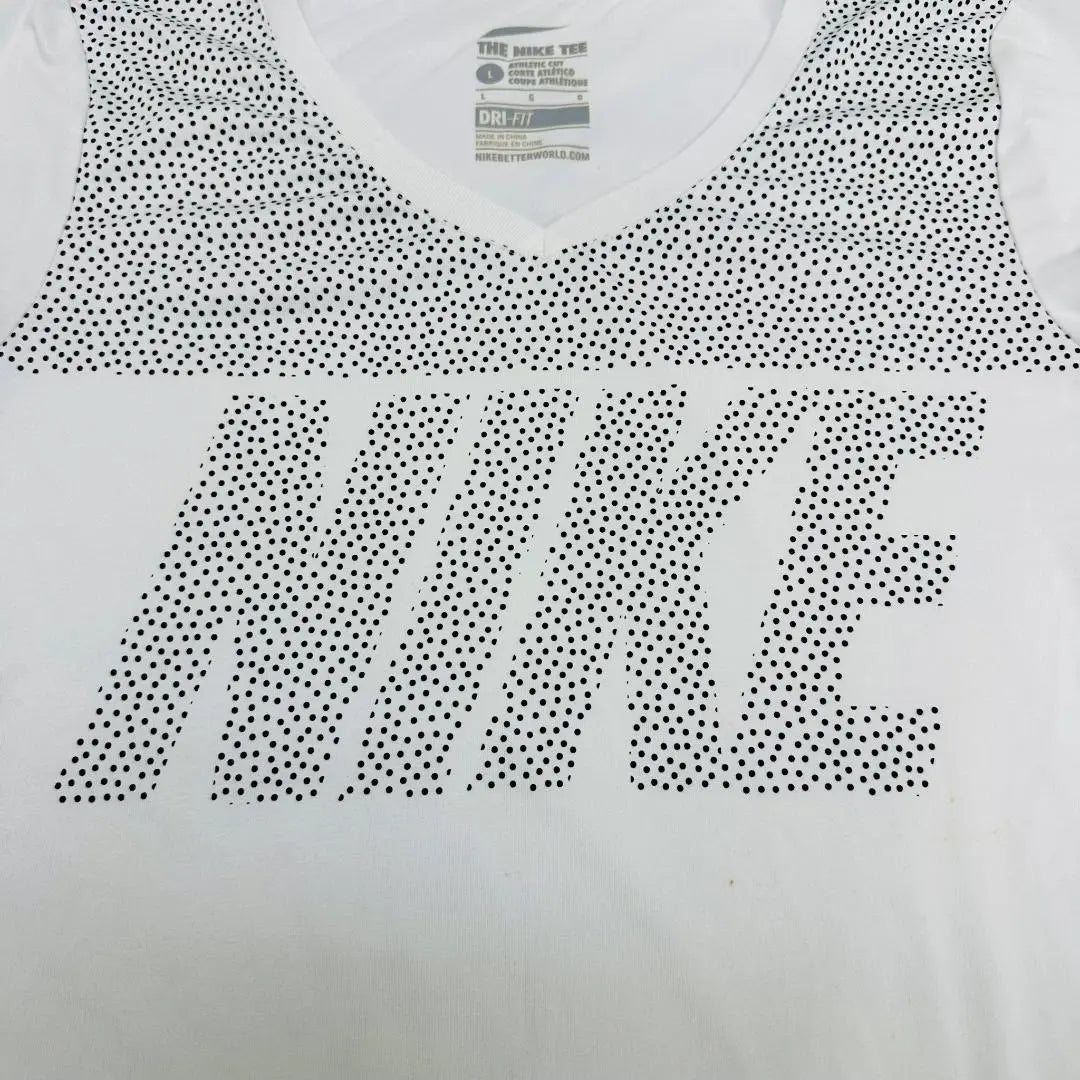 Nike T-shirt Dot Logo DRI-FIT V-neck L White x Black