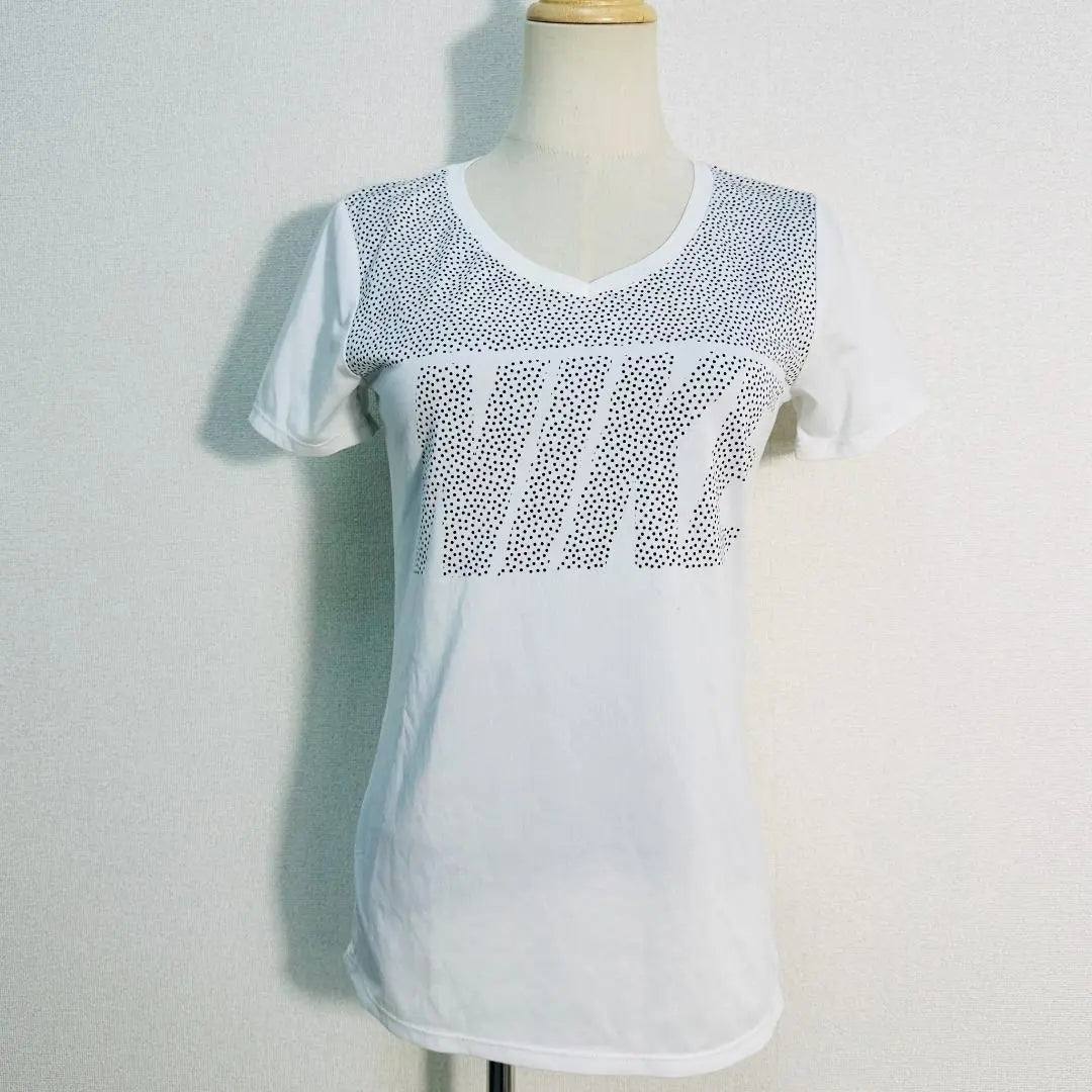 Nike T-shirt Dot Logo DRI-FIT V-neck L White x Black