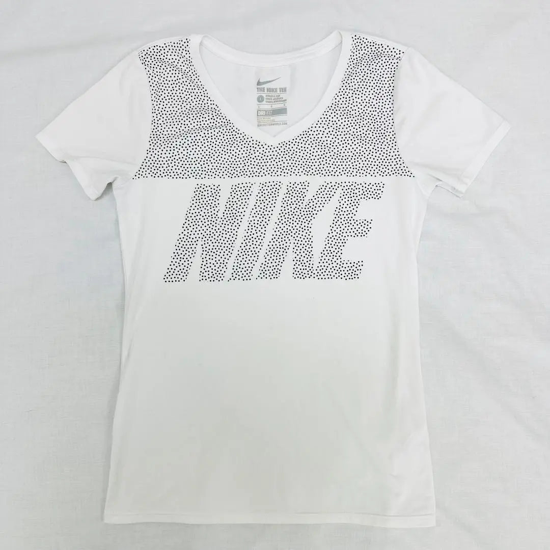 Nike T-shirt Dot Logo DRI-FIT V-neck L White x Black