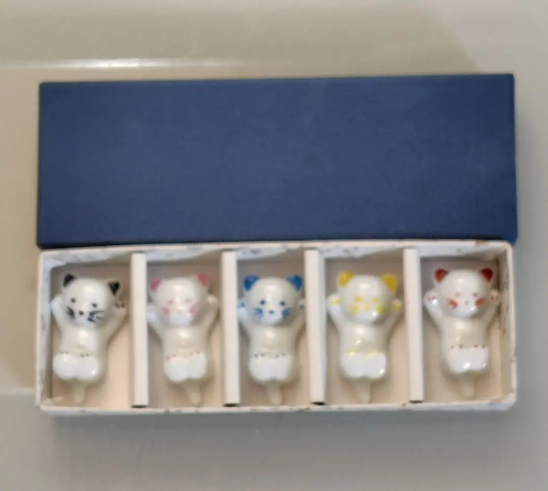 ❀Unused item, Chibi Cat, Chopstick Rest, 5 pieces, Cat, Chopstick Rest, Pump, Interior, Ceramic