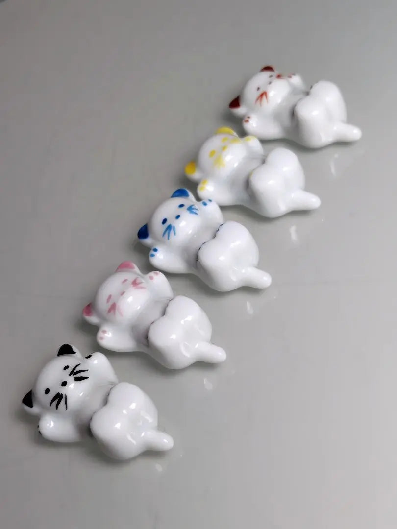 ❀Unused item, Chibi Cat, Chopstick Rest, 5 pieces, Cat, Chopstick Rest, Pump, Interior, Ceramic