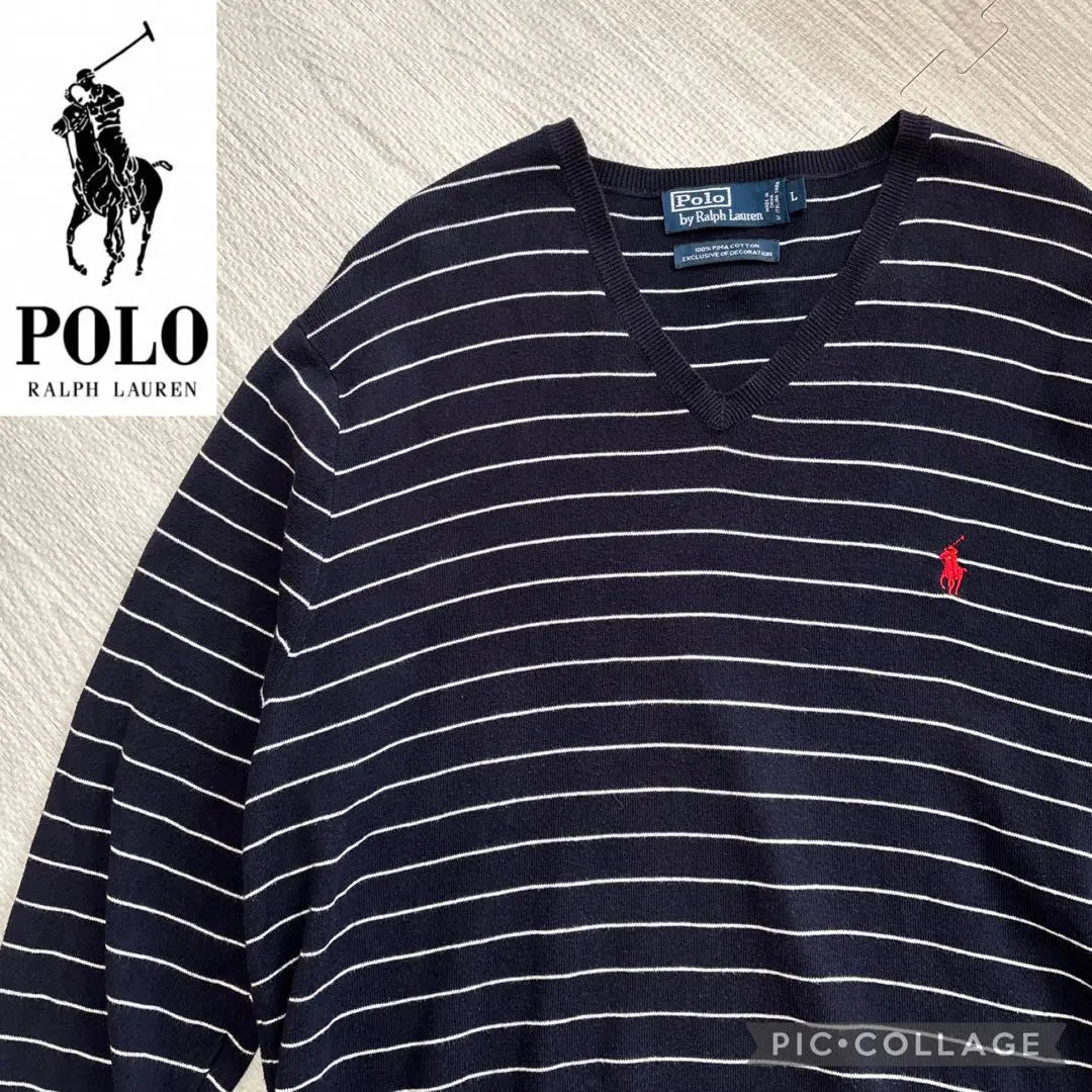 90s Pima Cotton POLO Ralph Lauren Border V-neck Knit