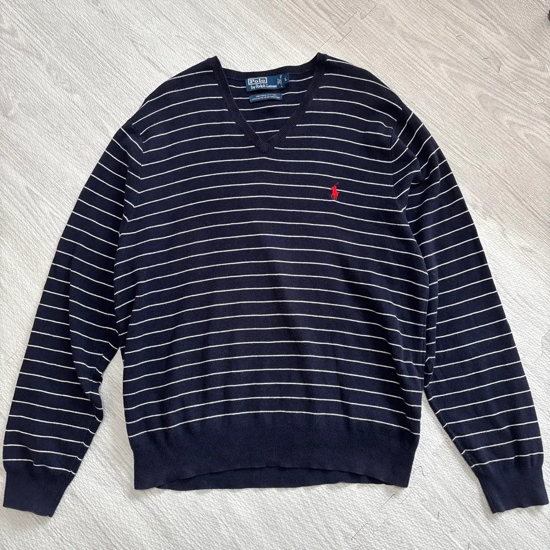 90s Pima Cotton POLO Ralph Lauren Border V-neck Knit