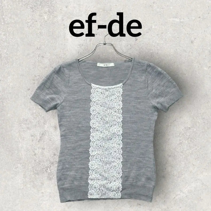 ef-de manga corta punto encaje floral punto veraniego Escote en U (9) gris Angora | ef-de 半袖ニット 花柄レース サマーニット Uネック(9)グレー アンゴラ