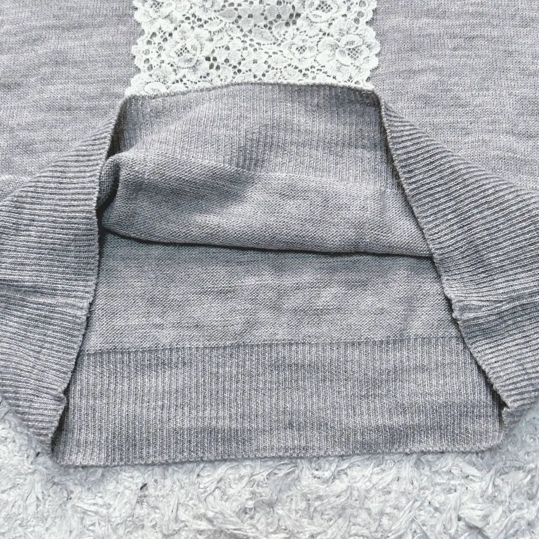 ef-de short-sleeved knit floral lace summer knit U-neck (9) gray Angora | ef-de 半袖ニット 花柄レース サマーニット Uネック(9)グレー アンゴラ