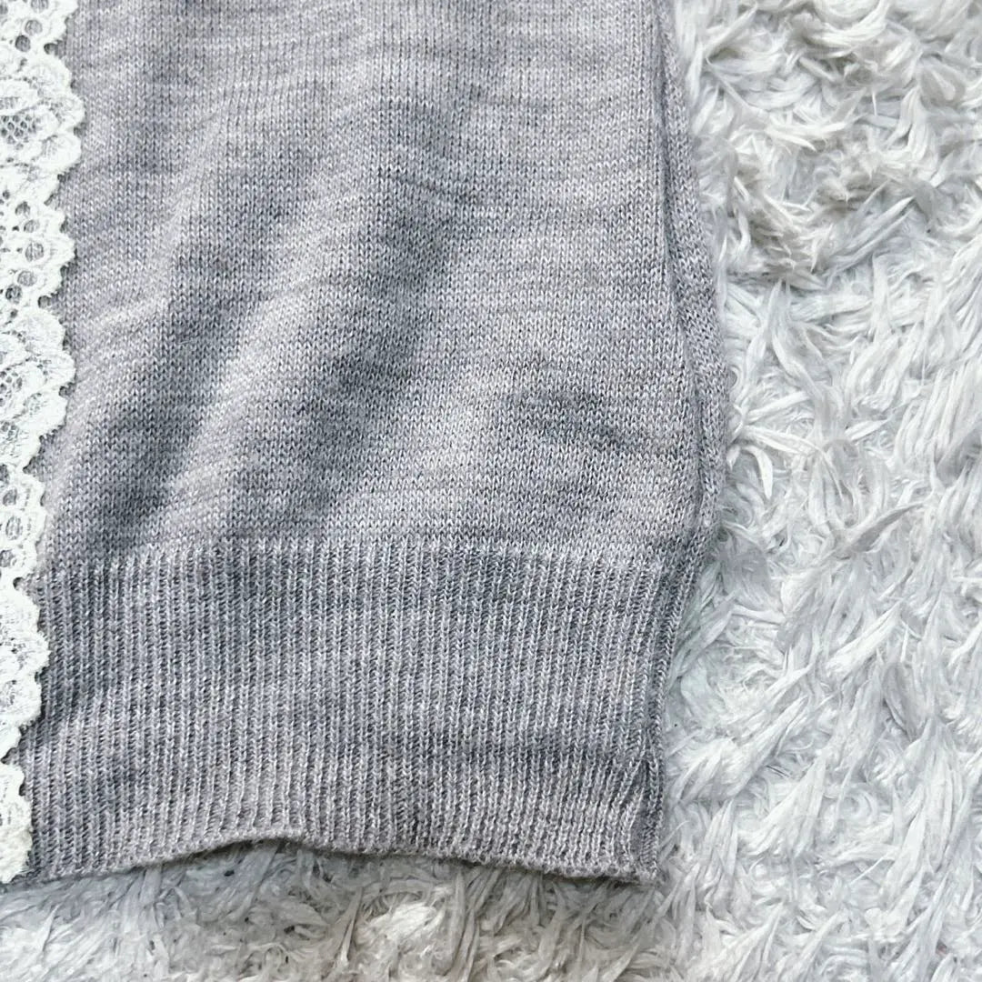 ef-de short-sleeved knit floral lace summer knit U-neck (9) gray Angora | ef-de 半袖ニット 花柄レース サマーニット Uネック(9)グレー アンゴラ