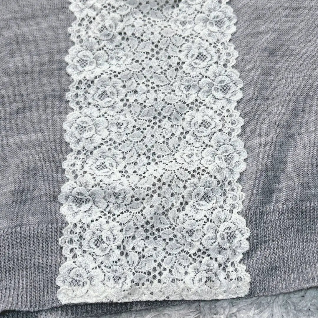 ef-de short-sleeved knit floral lace summer knit U-neck (9) gray Angora | ef-de 半袖ニット 花柄レース サマーニット Uネック(9)グレー アンゴラ