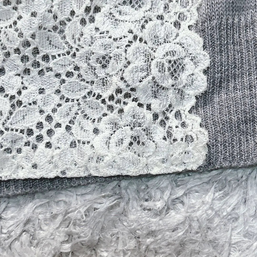 ef-de short-sleeved knit floral lace summer knit U-neck (9) gray Angora | ef-de 半袖ニット 花柄レース サマーニット Uネック(9)グレー アンゴラ