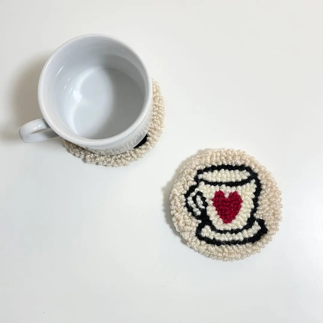 Tea cup Rug Coaster Punch Needle Tufting Handmade