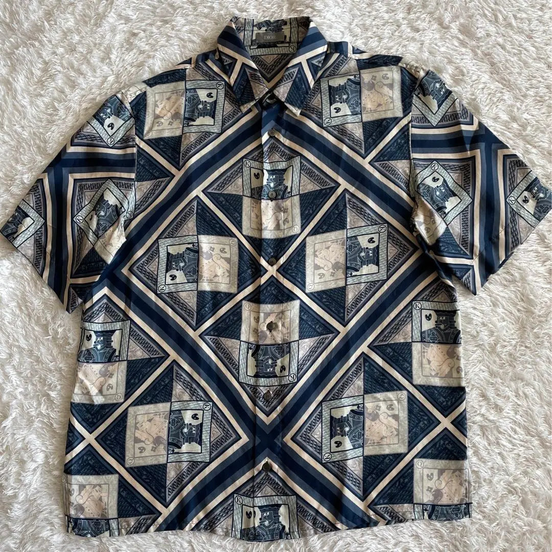 Dior x Kenny Schaaf Silk Playing Card Pattern Short Sleeve Shirt Size 39