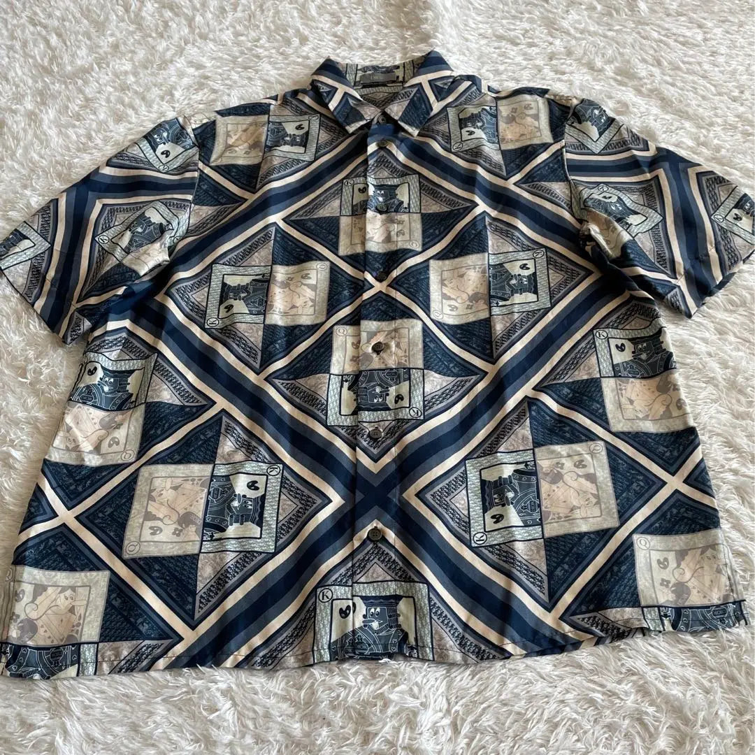 Dior x Kenny Schaaf Silk Playing Card Pattern Short Sleeve Shirt Size 39